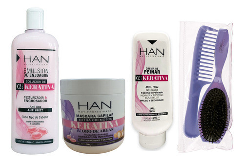 Han Enjuague + Crema + Mascara Keratina Fortalece +kit Peine 0
