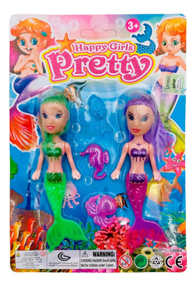 Muñeca Sirena Articulada + Accesorios X 2 Juguete Niñas 0