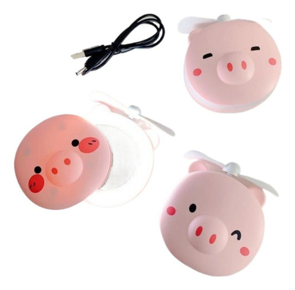 Mini Espelho Ventilador Porquinho Usb Iluminação Luz Led 0