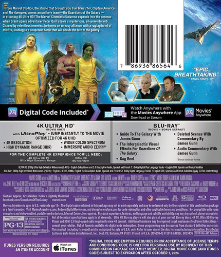 4k Ultra Hd + Blu-ray Guardianes De La Galaxia / Guardians.. 1