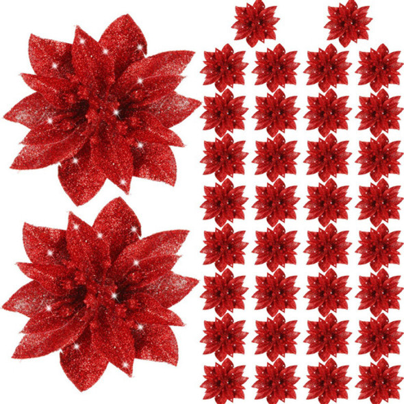 Poinsettia De Navidad Flores Glitter Artificial Poinsettia O 0