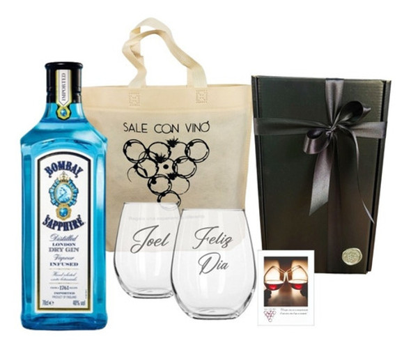 Regalo Box Gin Bombay + 2 Vasos Personalizados - Grabados 0 Regalo Box Gin Bombay + 2 Vasos Personalizados - Grabados 0