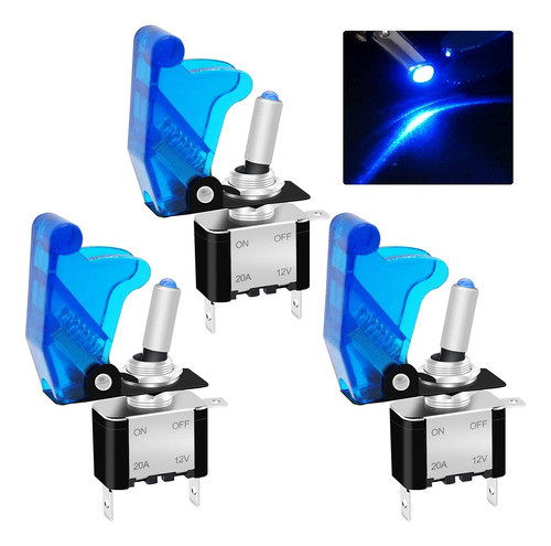 Boton De Palanca Switch On/off Led 12v 20a 3p C/tapa Azul 3u 0