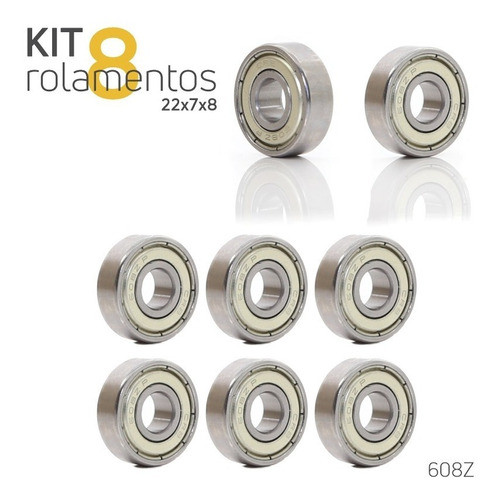 Kit 8 Micro Rolamento Blindado Em Aço 608 Z - 608z 7x8x22mm 0