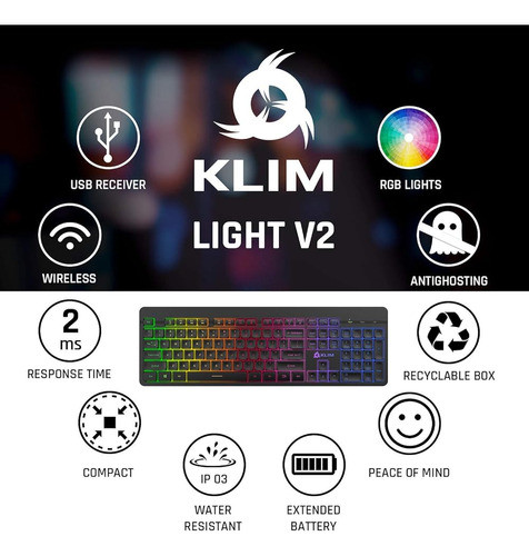 Teclado Inalámbrico Recargable Klim Light V2 Diseño De Ee. U 1