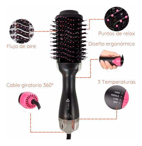 Cepillo 3 En 1 Alisador Voluminizador Modelador Secador Pelo 1