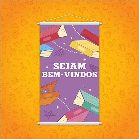 Sejam Bem Vindos Banner Roxo Escolar Pedagógico 80x50cm 1