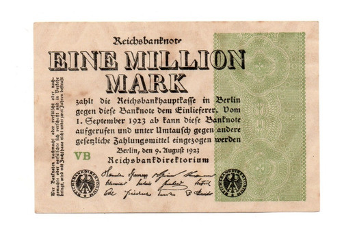 Alemania Weimar 1 Millon De Marcos Año 1923 Unifaz P#102a 0