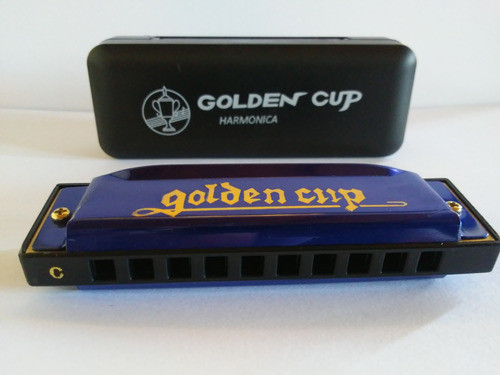 Armónica Golden Cup Diatónica Blusera De Colores Con Estuche 1