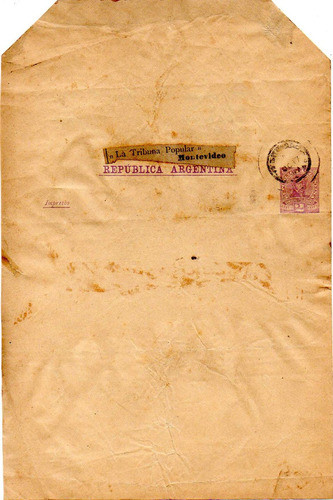Argentina 1890. Faja Entero De 2c Alvear A Montevideo 0