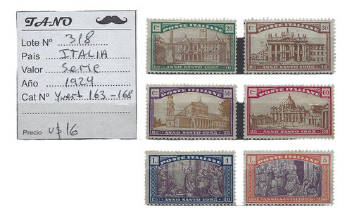 Lote318 Italia Serie Completa Estamp Año 1924 Yvert# 163-168 0