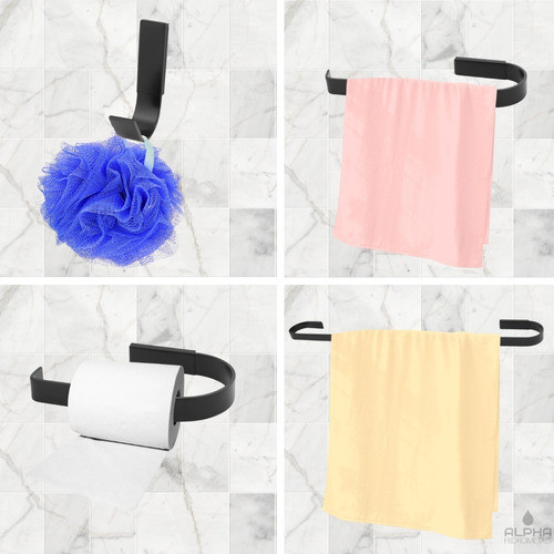 Kit Acessórios Para Banheiro Quadrado 4 Peças Preto Fosco 0