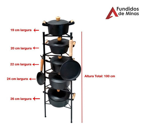 Tripé Porta Panelas Aço 5 Compartimentos 1
