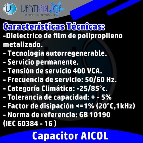Capacitor Monofasico Aicol 450 Vca 2 Uf Ventiservice 1