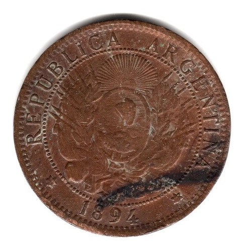 Moneda Argentina 2 Centavos De Patacon Del Año 1894 Cobre 0