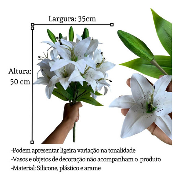 1 Buquê Premium De Lírio Branco Realista 50 Cm Para Arranjo 1