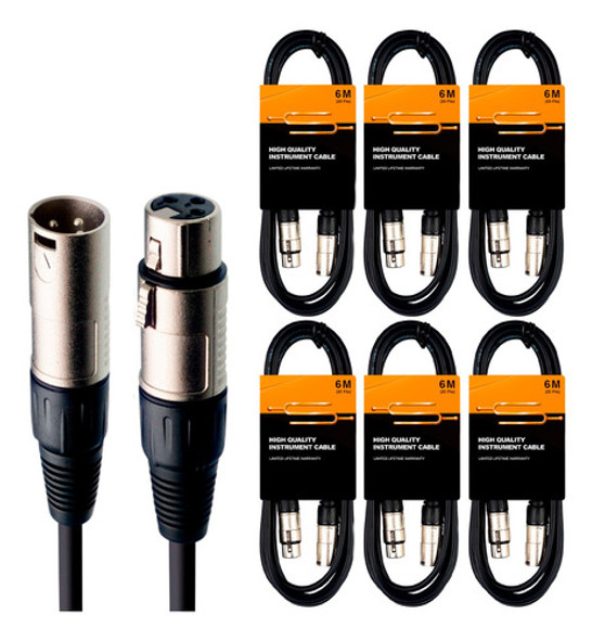 Pack X6 Cable Xlr (cannon) Microfono Balanceado - 6 Metros 0
