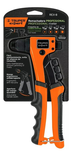 Remachadora Prof.ptas Interc/4boquillas Truper Rex-8 - Lnf 0