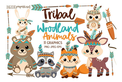 Animalitos Nordicos Tribales Cliparts Png Papeles + Regalo 0