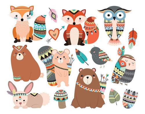 Animalitos Nordicos Tribales Cliparts Png Papeles + Regalo 1
