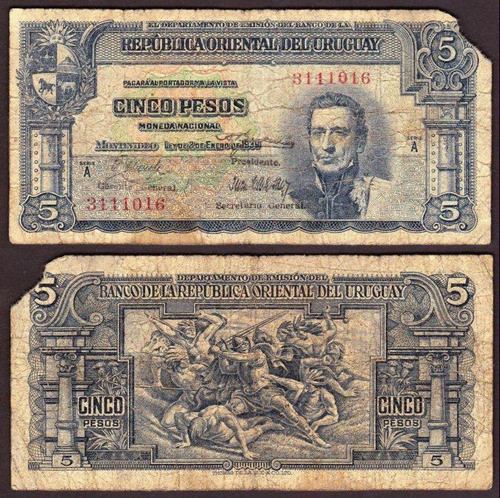 Eb+ 5 Pesos (1939) Rara Variante Último Que Queda!! 1