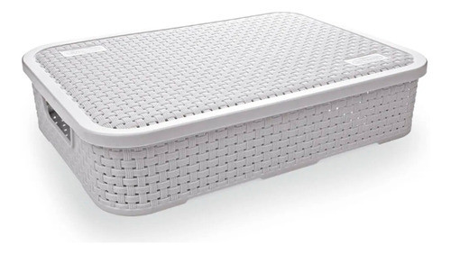 Cesto Rattan Baixo Com Tampa Grande 7 Litros  Branco 0