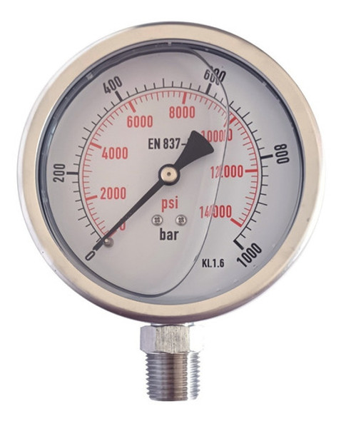 Manómetro C/glicerina 0-1000 Bar 1/4  Npt Diam 63mm 0