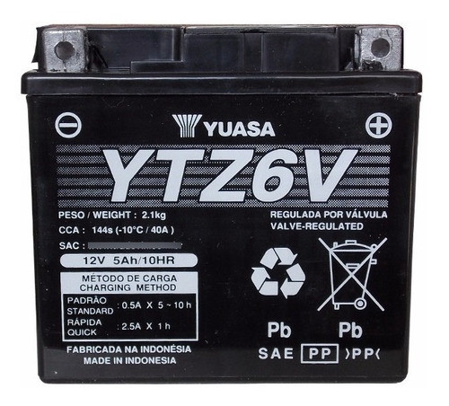 Bateria Yuasa Ytz6 V = Ytx5l Bs Gel Cg New Titan 150 Motofas 0