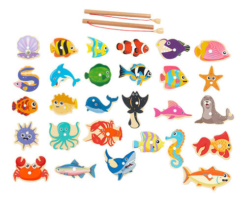 Jogo De Pesca De Madeira Montessori Brinquedo Atividade 0