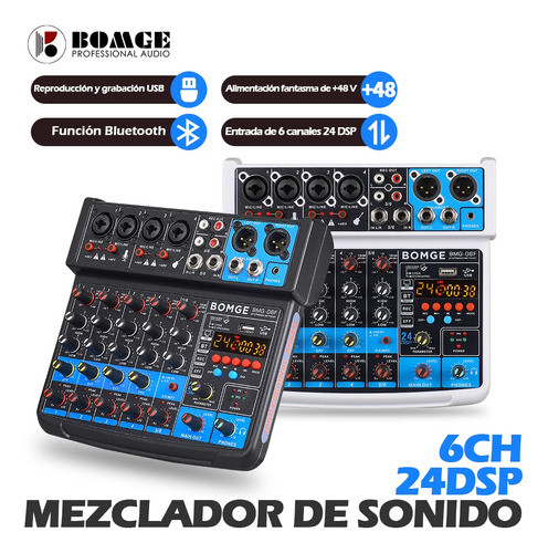 Bomge Consola Mezcladora De Sonido Mini Dj De 6 Canales Con 1