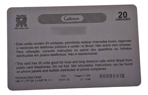 Ct42= Cartao Telepar Trg 1,000 Novo = Desc,5,00 Ver Abaixo 1