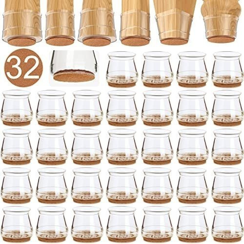 32 Regatones Para Sillas  Silicona Transparente C/fieltro 0