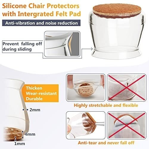 32 Regatones Para Sillas  Silicona Transparente C/fieltro 1