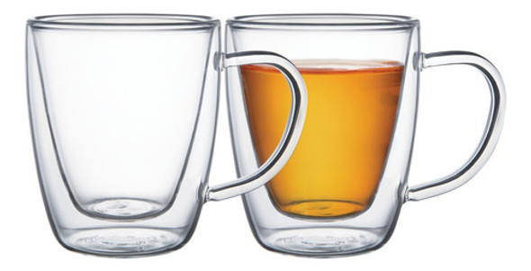 Juego De Tazas Tramontina Vidrio Doble Con Asas X2 0