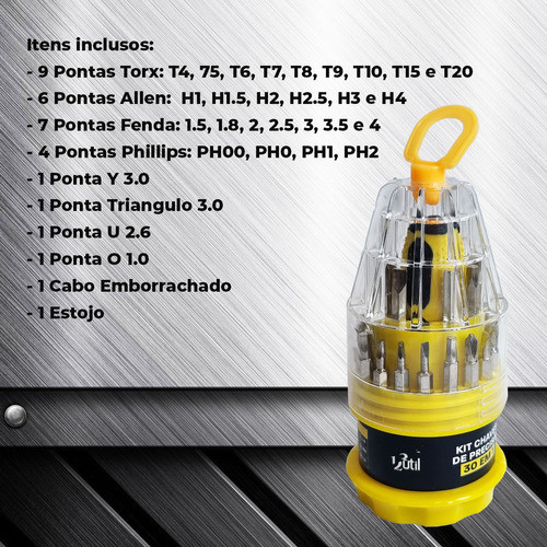 Kit Chave Com 30 Bit Precisão Fenda Torx Phillips Eletrônica 1