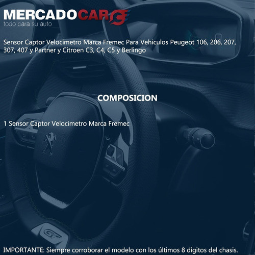 Sensor Velocidad Peugeot Partner 1.6 16 2011 2012 2013 2014 1