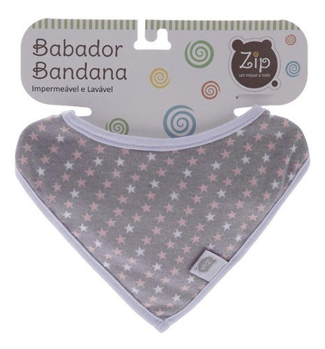 Babador Bebê Bandana Tecido Impermeável Forrado Cinza Zip 0
