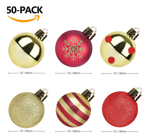 Adornos Navideños Navidad Bolas 4 Cm 50 Unidades Rojo Dorado 1