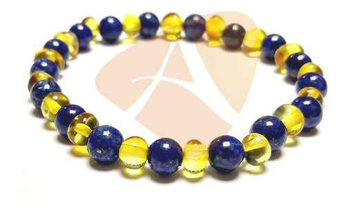 Pulseira De Âmbar Adulto Barroco Limão E Lápis Lazúli 0