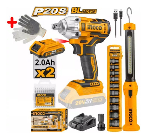 Kit  Llave Impacto 20v + Linterna Rec + Dad Cosli23011 Ingco 1