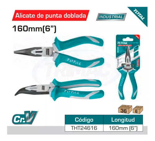 Pinza Alicate Punta Curva 160mm Industrial Total. 1
