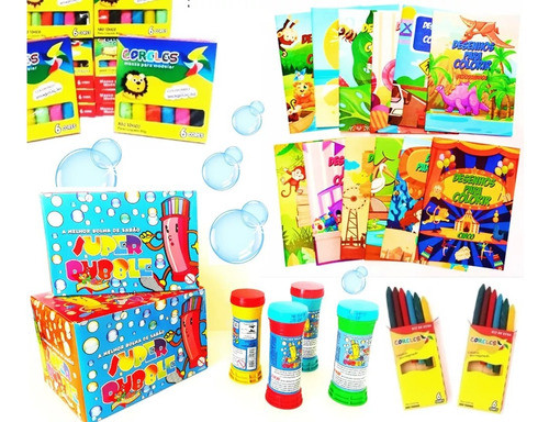 5 Livrinhos Colorir/ 5 Giz / 5 Bolha Sabão/  5 Massinha 0
