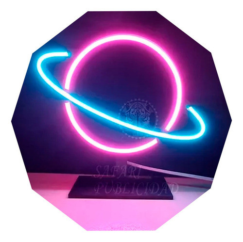 Cartel Planeta Saturno En Neón Led Apto Para Apoyar 0