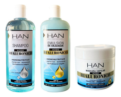 Kit Han Acido Hialurónico - Shampoo + Acond 500 Ml + Mascara 0