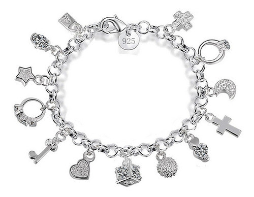 Pulsera, Brazalete En Baño De Plata 925 Con 13 Dijes 0
