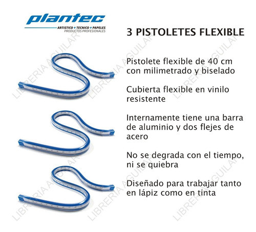 3 Pistolete Flexible 40cm Curvilin Milimetrado Plantec Bisel 1