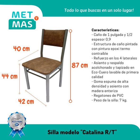 Silla De Caño Reforzada Con Respaldo Tapizado - Catalina - Directo De Fabrica ! 1