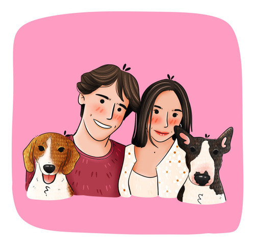 Retrato Digital Personalizado Persona Y Mascotas Minimalista 1