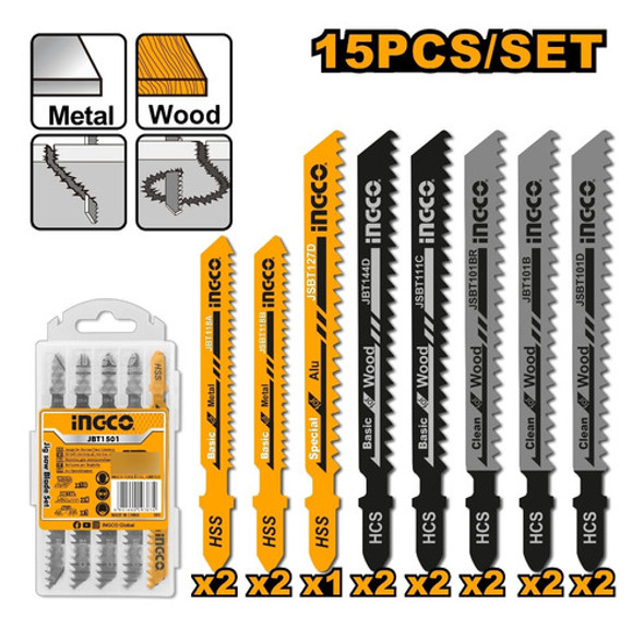 Set X 15 Hojas Para Caladora Madera Metal Ingco Jbt1501 0 Set X 15 Hojas Para Caladora Madera Metal Ingco Jbt1501 0