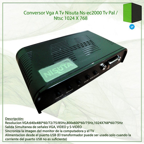 Conversor Vga A Tv Nisuta Ns-ec2000 Tv Pal / Ntsc 1024 X 768 1